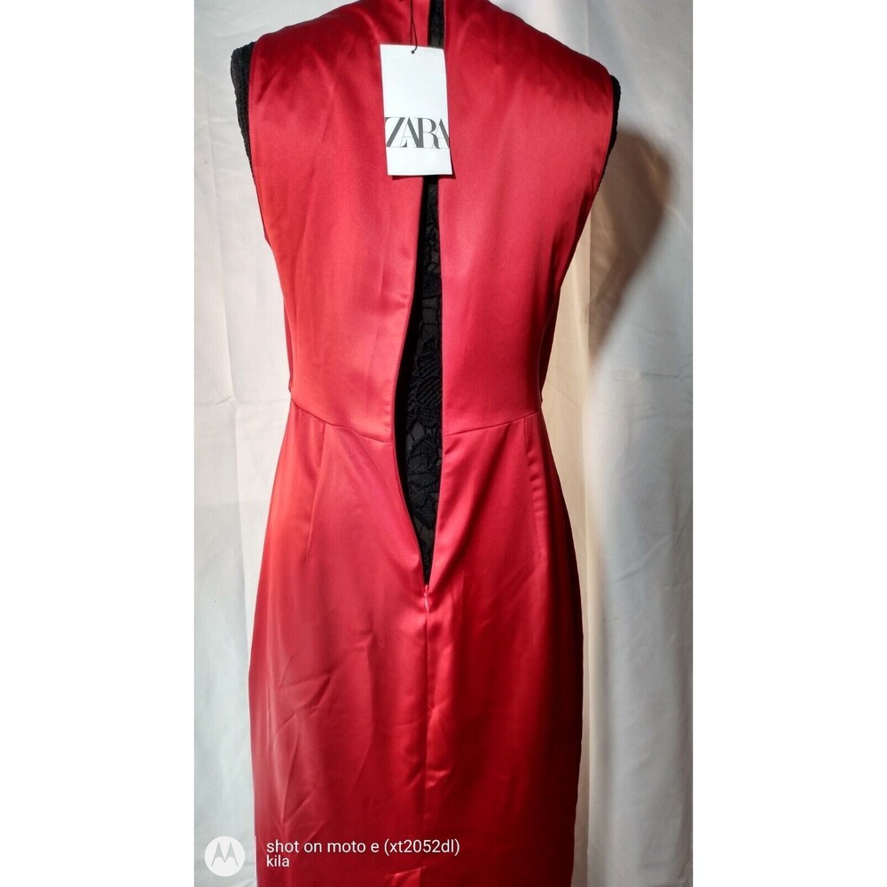 Zara Women Long Satin Effect‎ Draped Style Red Dress Size Medium - Picture 4 of 8